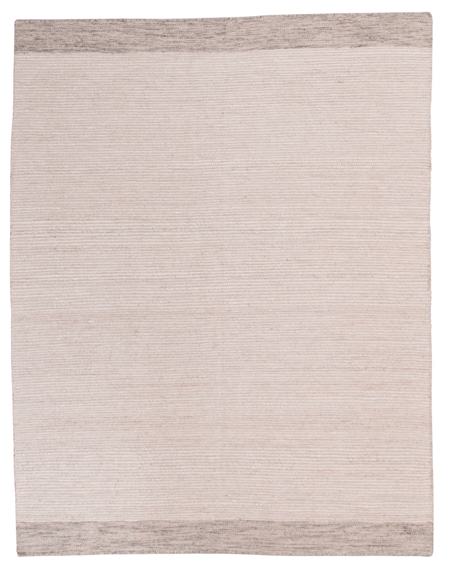 A rectangular woven rug in a light beige color with textured vertical ribbing and contrasting taupe-gray side borders, shown flat against a white background.